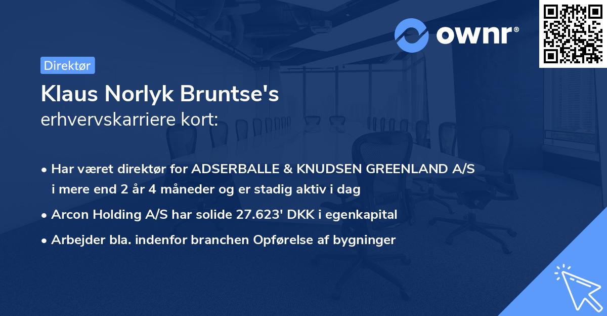 Klaus Norlyk Bruntse's erhvervskarriere kort