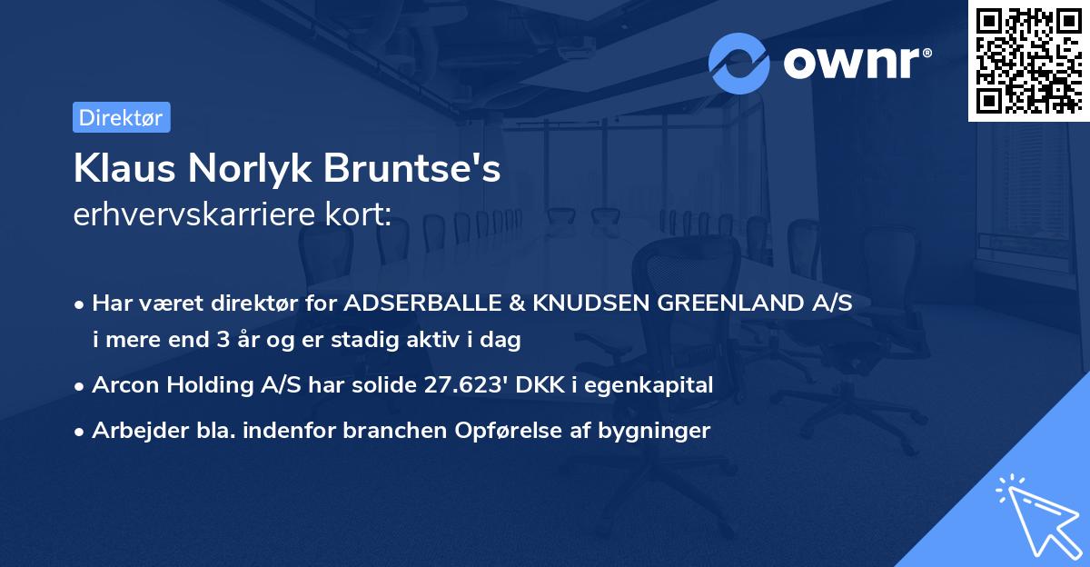 Klaus Norlyk Bruntse's erhvervskarriere kort