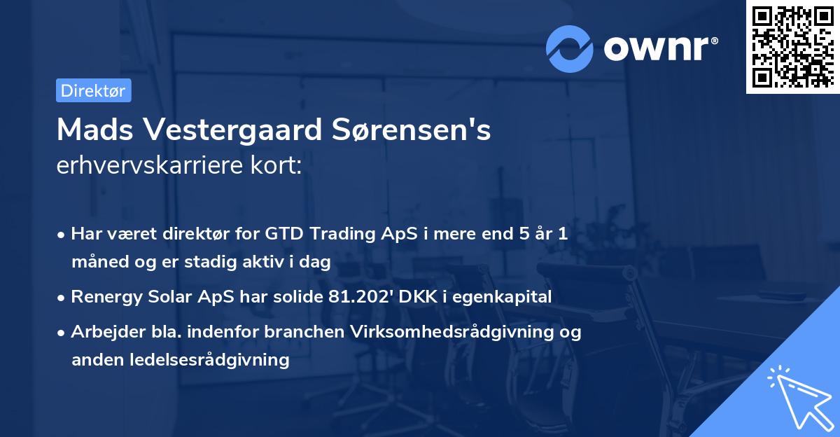 Mads Vestergaard Sørensen's erhvervskarriere kort