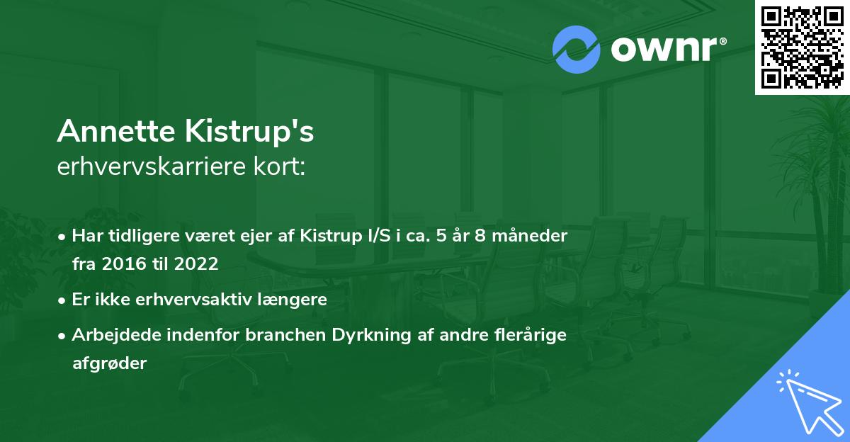 Annette Kistrup's erhvervskarriere kort