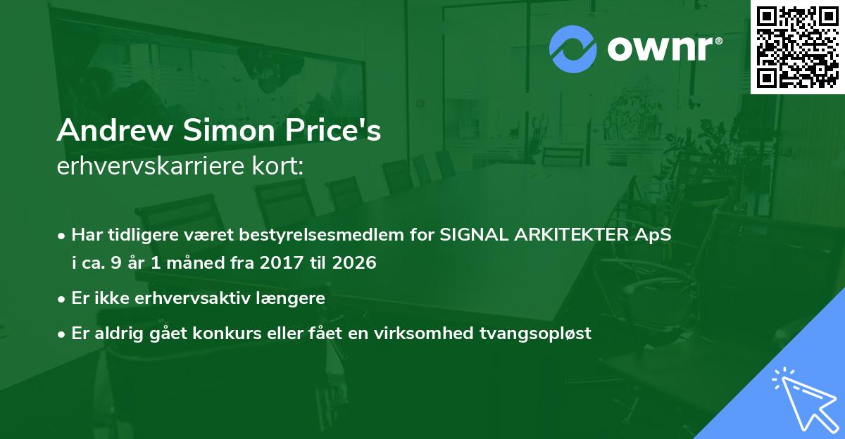 Andrew Simon Price's erhvervskarriere kort