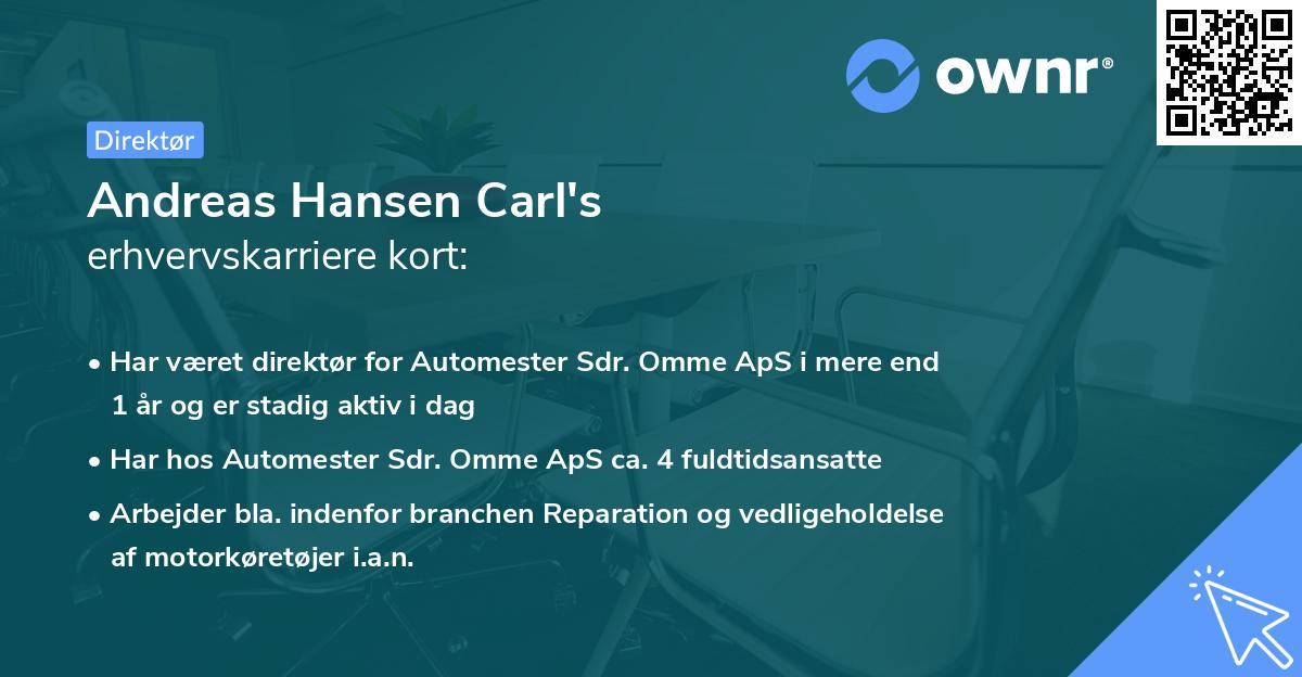 Andreas Hansen Carl's erhvervskarriere kort