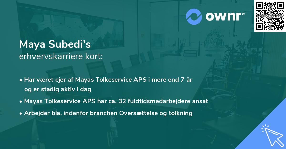 Maya Subedi's erhvervskarriere kort