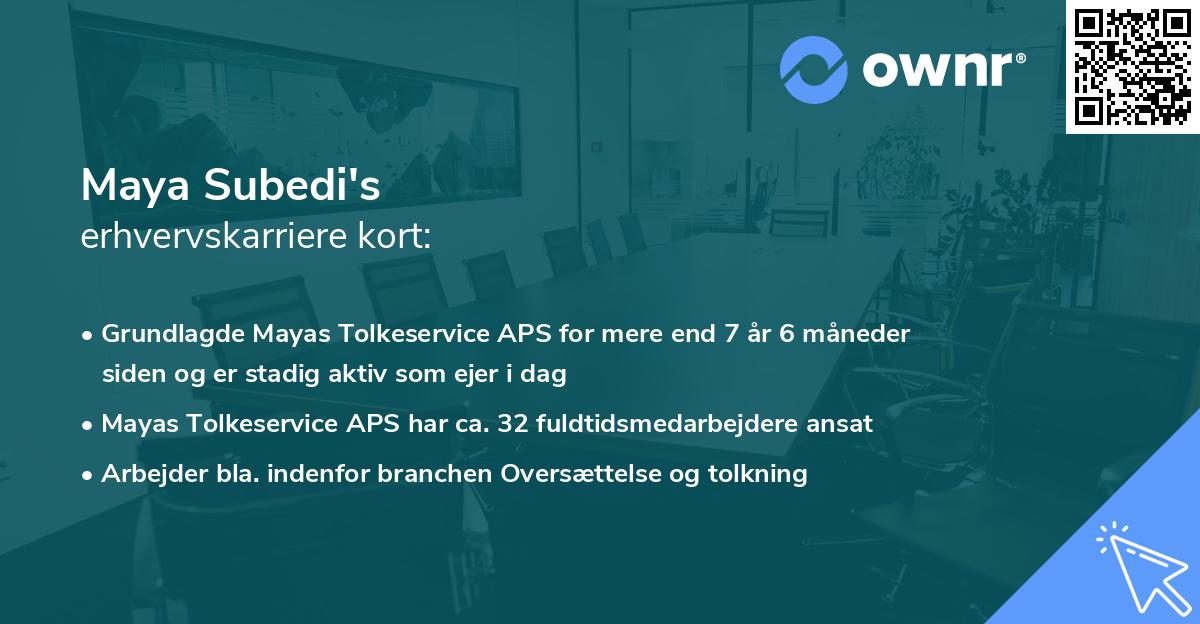 Maya Subedi's erhvervskarriere kort