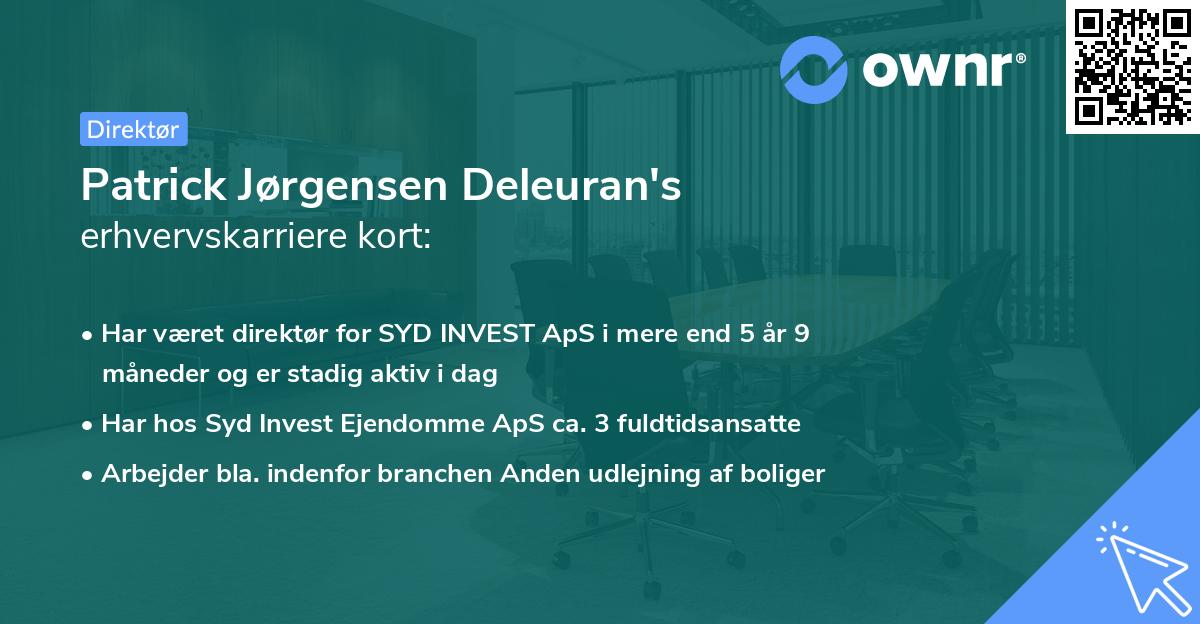Patrick Jørgensen Deleuran's erhvervskarriere kort