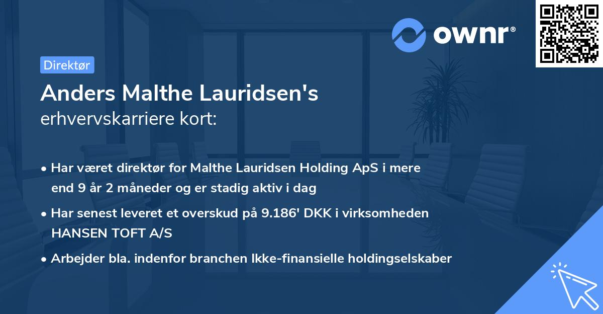 Anders Malthe Lauridsen's erhvervskarriere kort