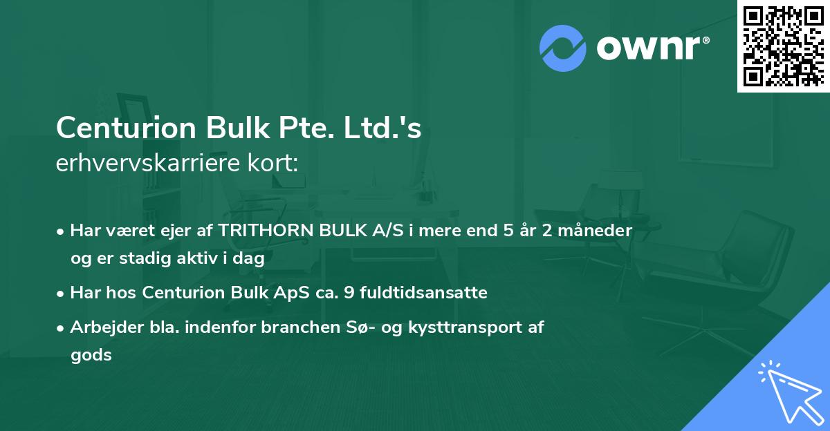 Centurion Bulk Pte. Ltd.'s erhvervskarriere kort