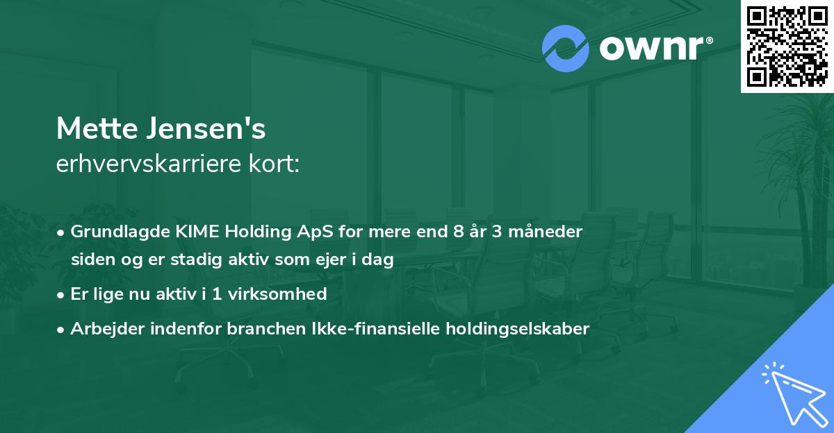 Mette Jensen's erhvervskarriere kort