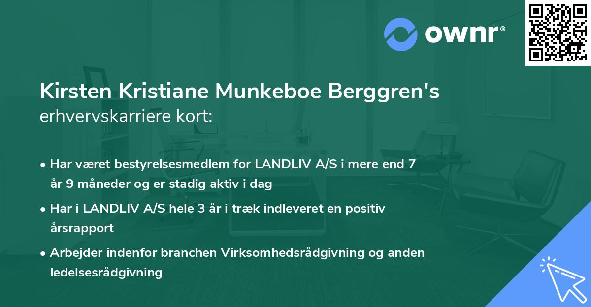 Kirsten Kristiane Munkeboe Berggren's erhvervskarriere kort