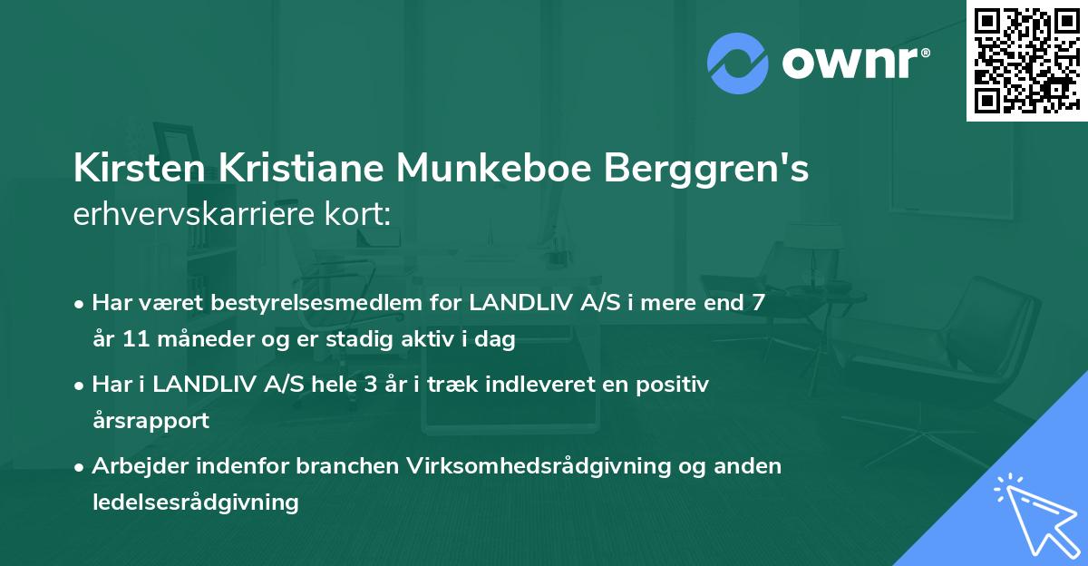 Kirsten Kristiane Munkeboe Berggren's erhvervskarriere kort