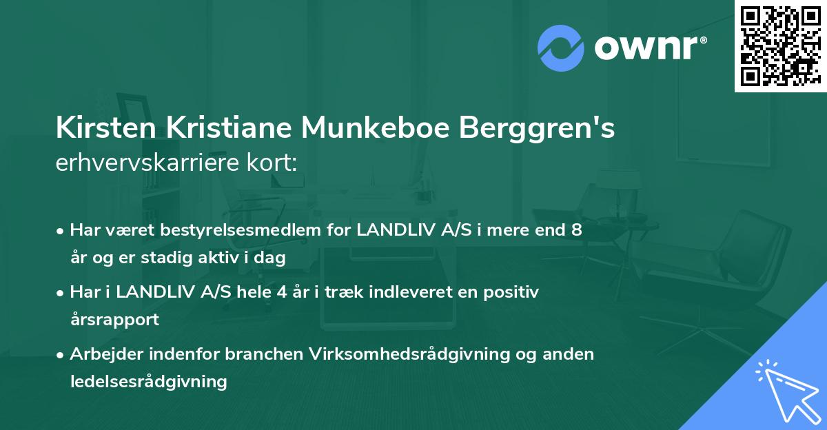 Kirsten Kristiane Munkeboe Berggren's erhvervskarriere kort