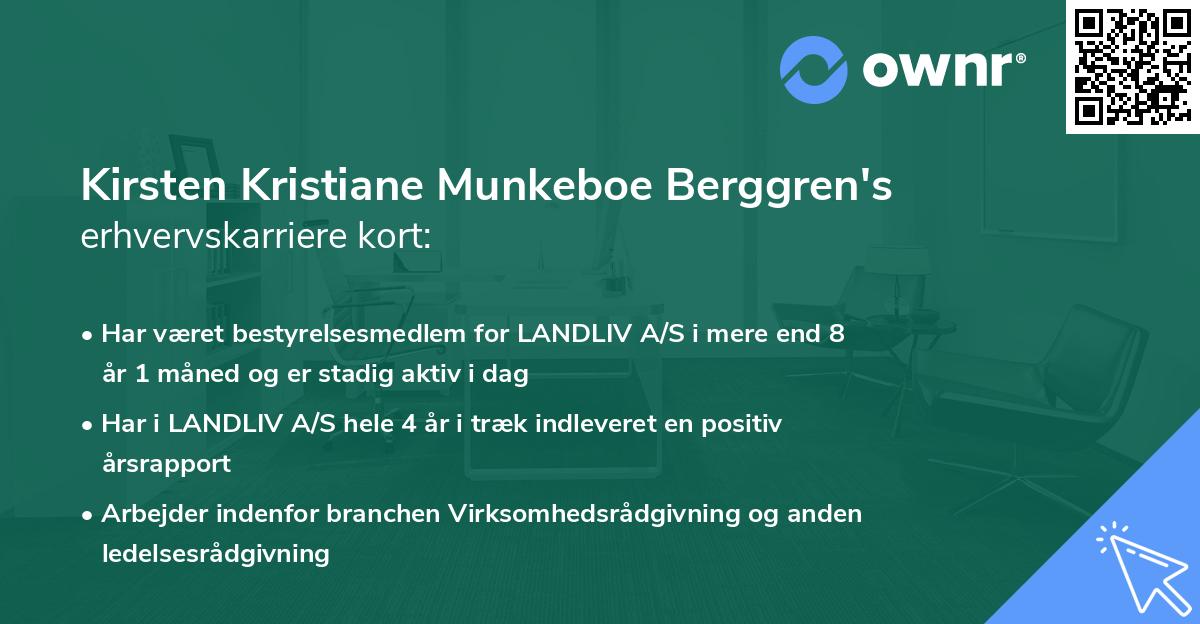 Kirsten Kristiane Munkeboe Berggren's erhvervskarriere kort
