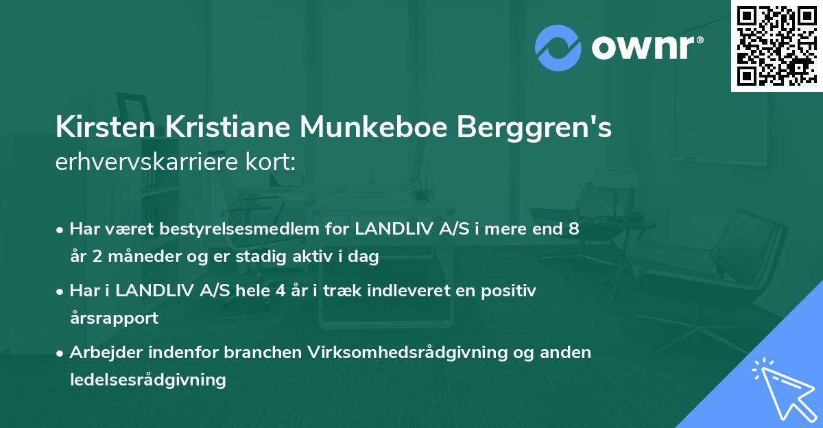 Kirsten Kristiane Munkeboe Berggren's erhvervskarriere kort