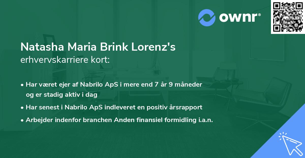 Natasha Maria Brink Lorenz's erhvervskarriere kort