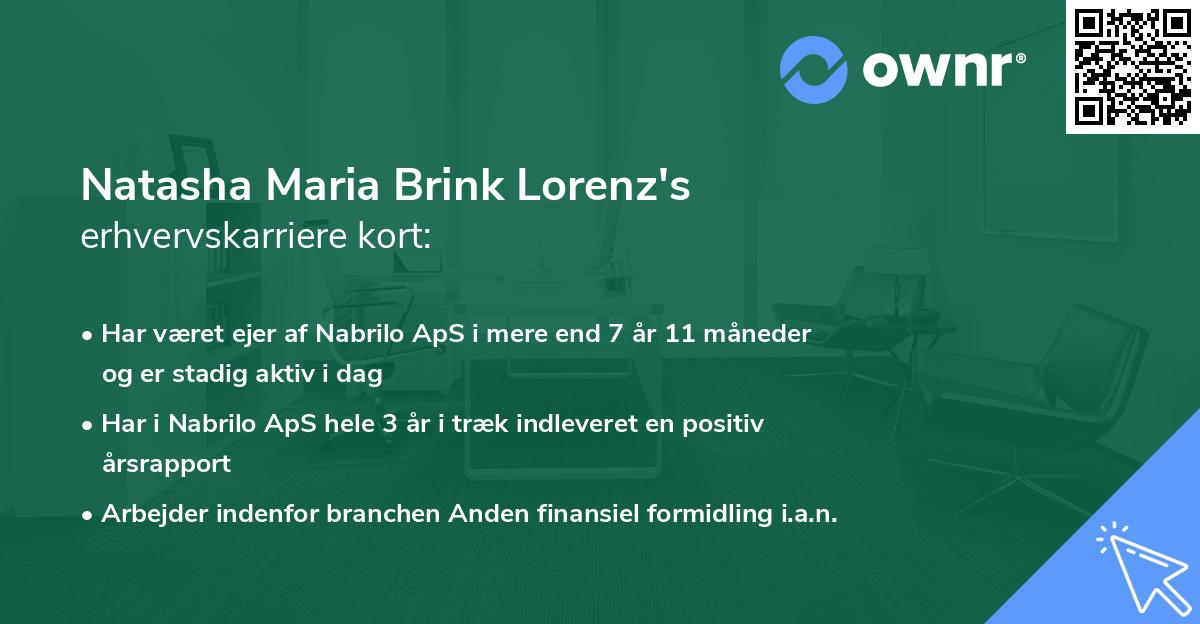 Natasha Maria Brink Lorenz's erhvervskarriere kort