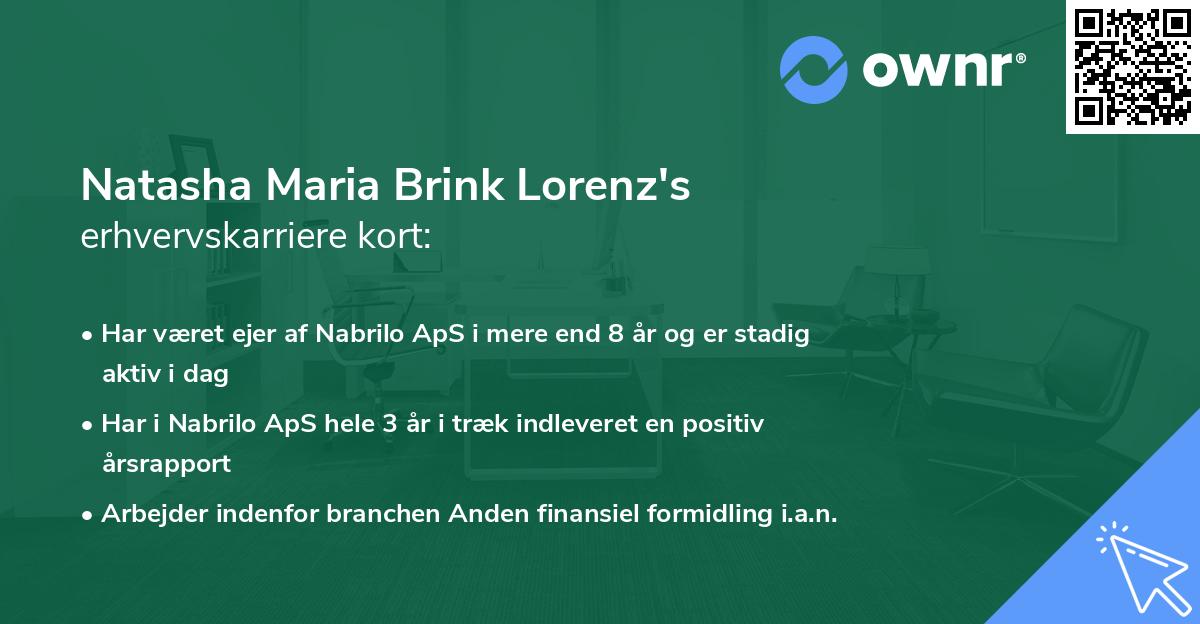 Natasha Maria Brink Lorenz's erhvervskarriere kort