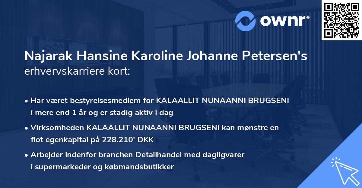 Najarak Hansine Karoline Johanne Petersen's erhvervskarriere kort