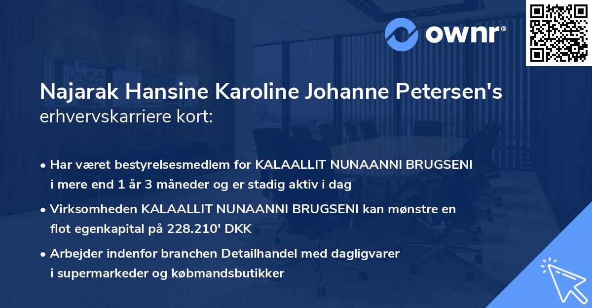 Najarak Hansine Karoline Johanne Petersen's erhvervskarriere kort