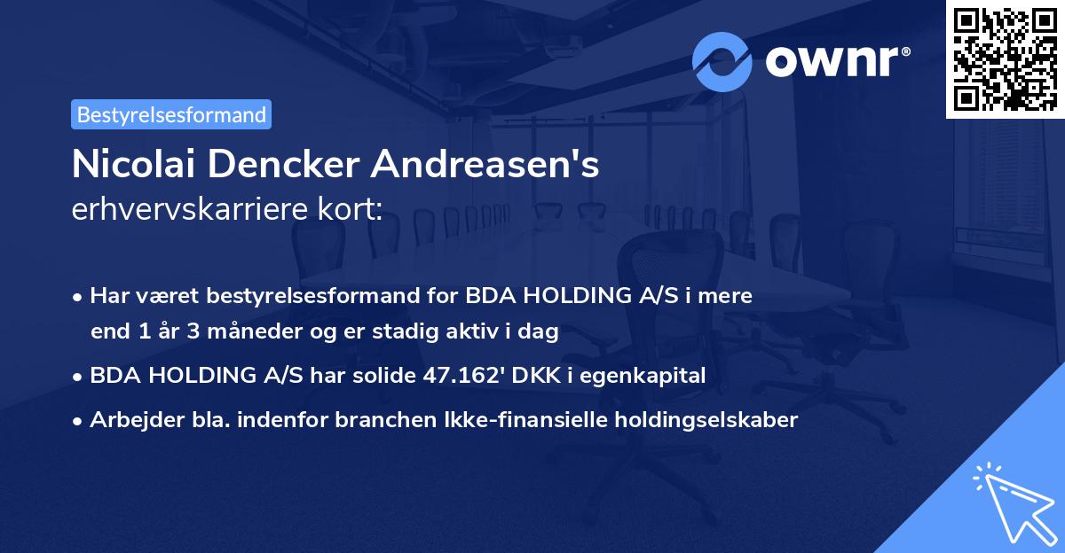 Nicolai Dencker Andreasen's erhvervskarriere kort