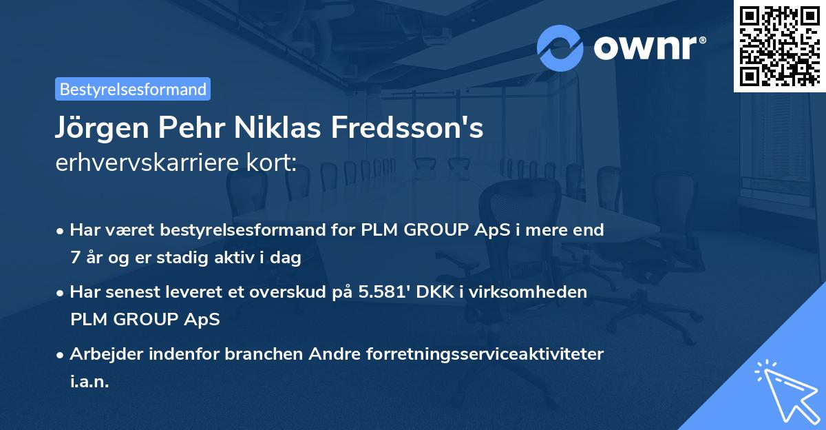 Jörgen Pehr Niklas Fredsson's erhvervskarriere kort