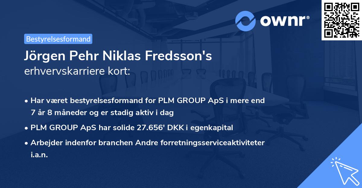 Jörgen Pehr Niklas Fredsson's erhvervskarriere kort