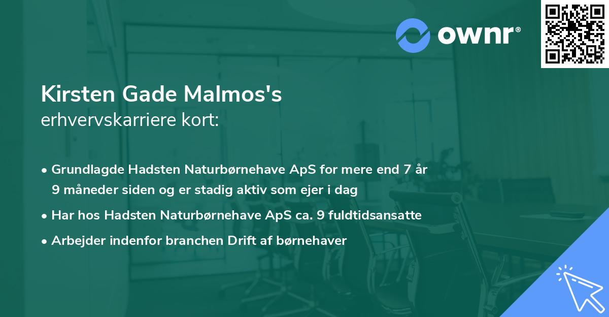 Kirsten Gade Malmos's erhvervskarriere kort