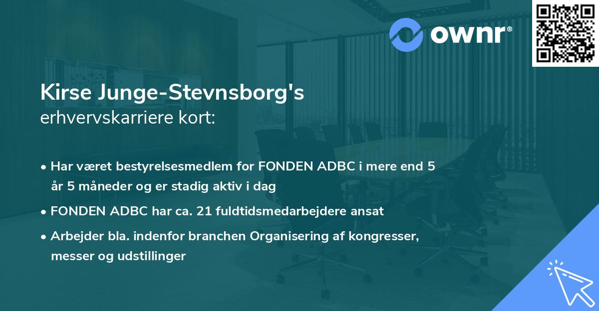 Kirse Junge-Stevnsborg's erhvervskarriere kort