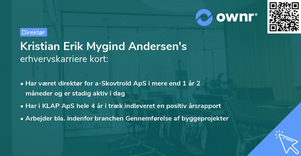 Kristian Erik Mygind Andersen's erhvervskarriere kort