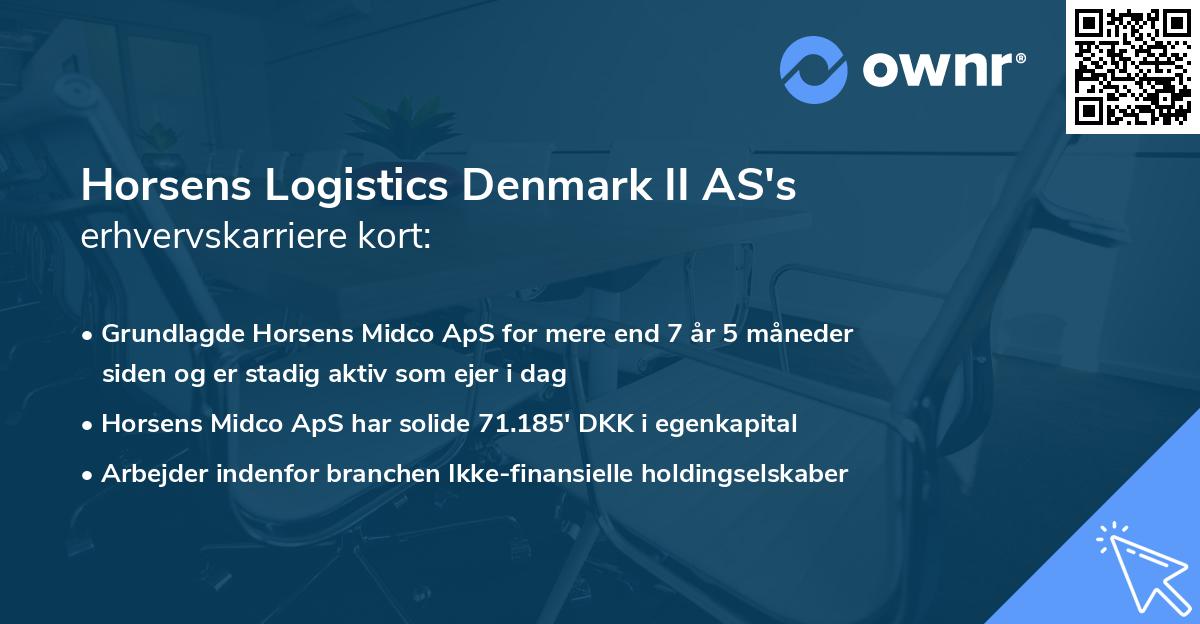 Horsens Logistics Denmark II AS's erhvervskarriere kort