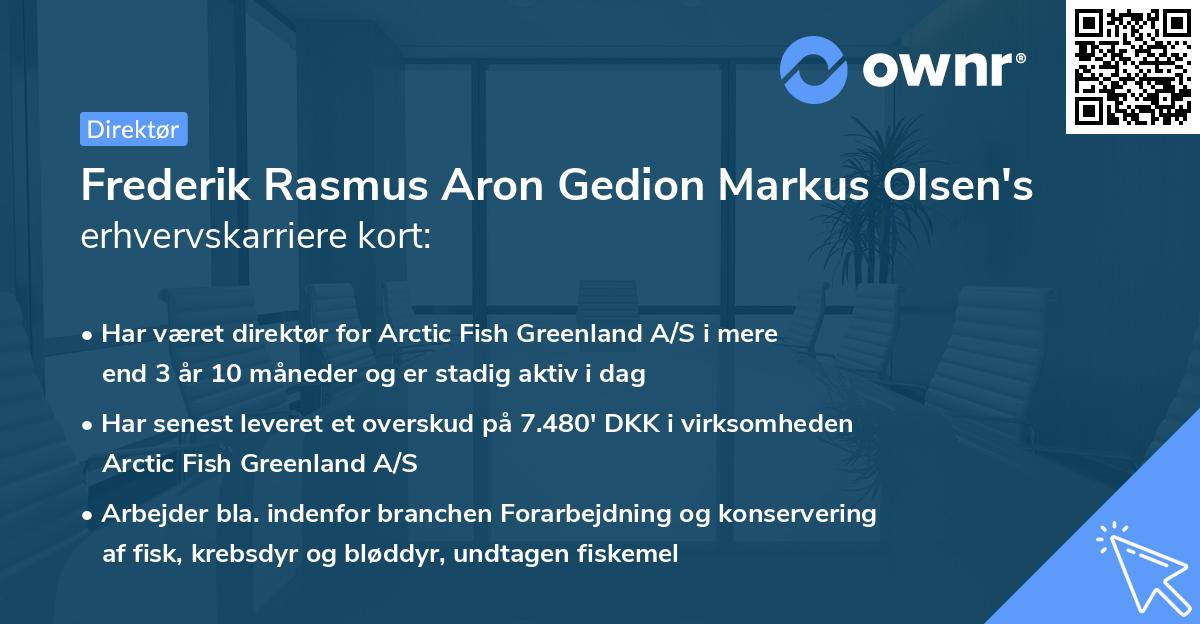 Frederik Rasmus Aron Gedion Markus Olsen's erhvervskarriere kort