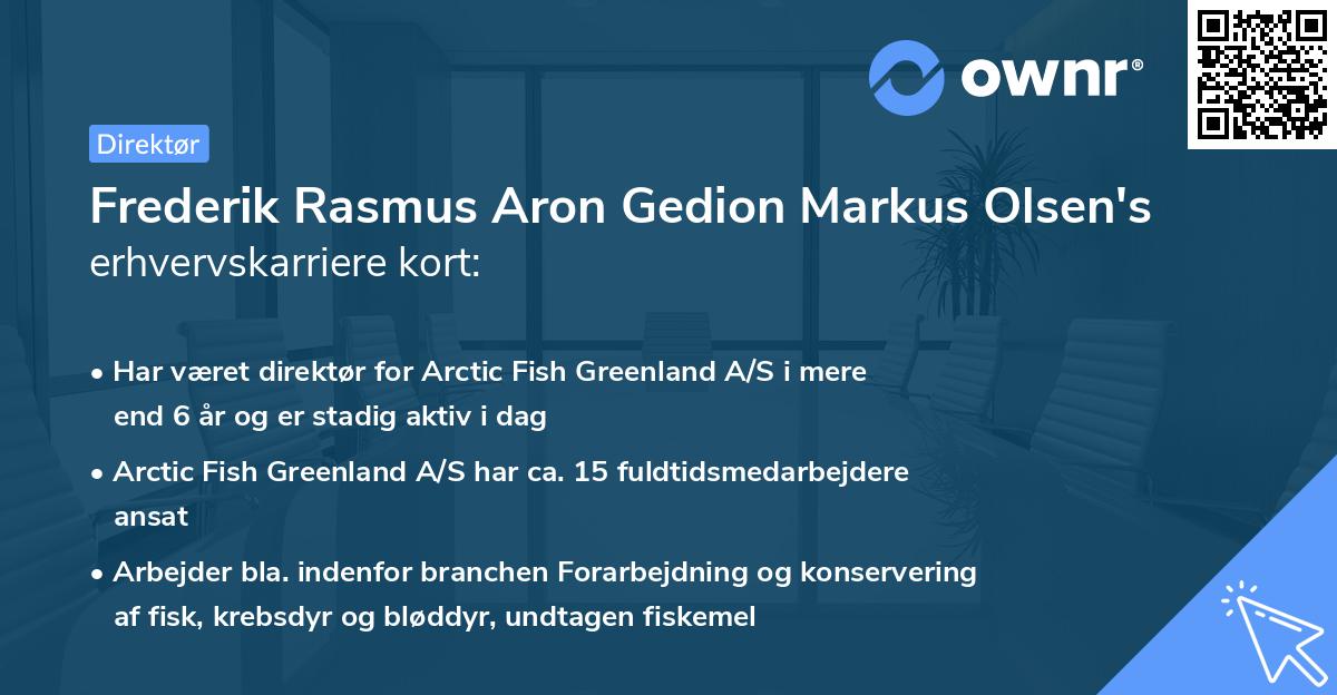 Frederik Rasmus Aron Gedion Markus Olsen's erhvervskarriere kort