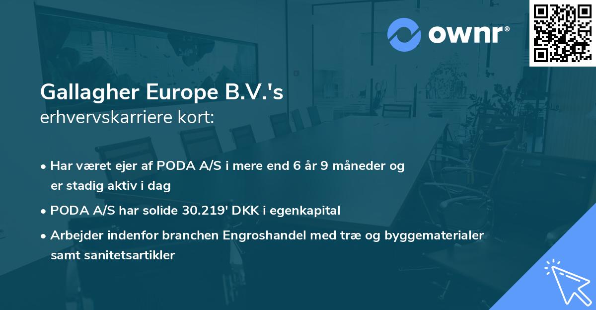 Gallagher Europe B.V.'s erhvervskarriere kort