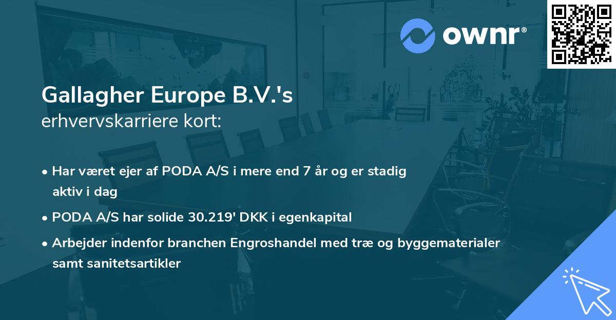 Gallagher Europe B.V.'s erhvervskarriere kort
