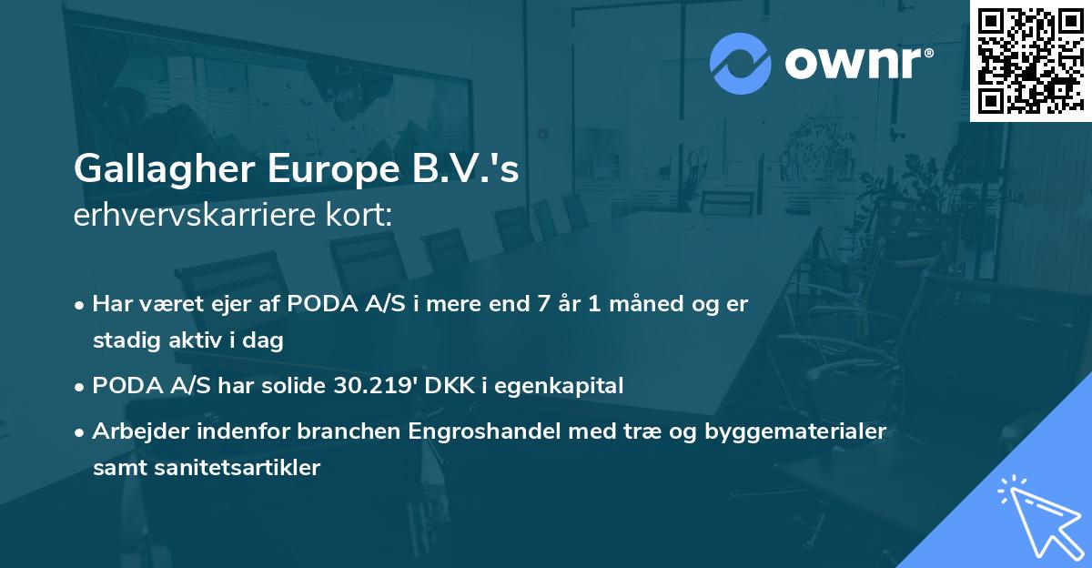 Gallagher Europe B.V.'s erhvervskarriere kort