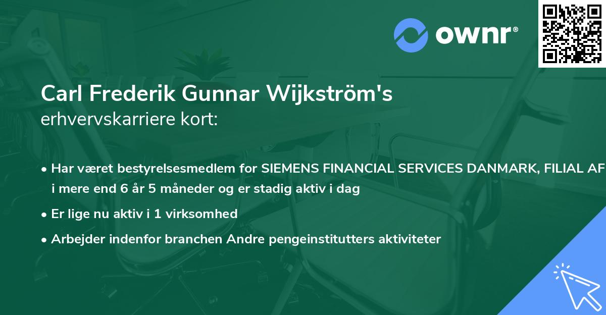 Carl Frederik Gunnar Wijkström's erhvervskarriere kort