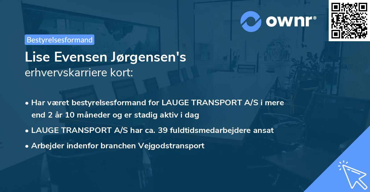 Lise Evensen Jørgensen's erhvervskarriere kort