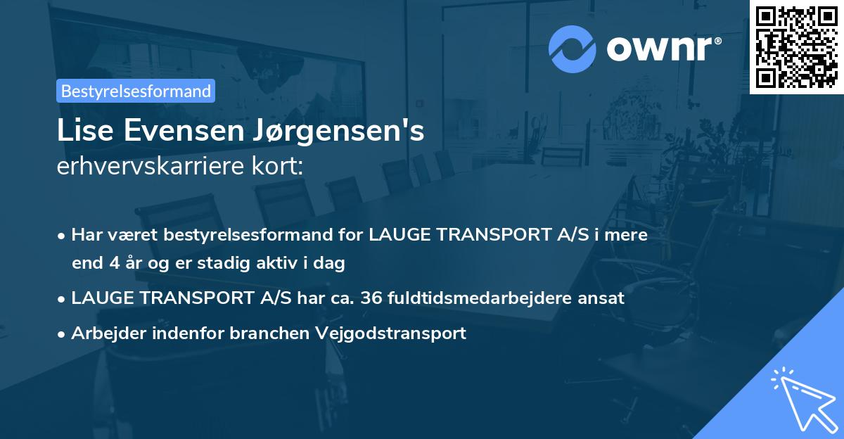 Lise Evensen Jørgensen's erhvervskarriere kort