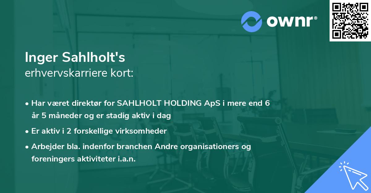 Inger Sahlholt's erhvervskarriere kort