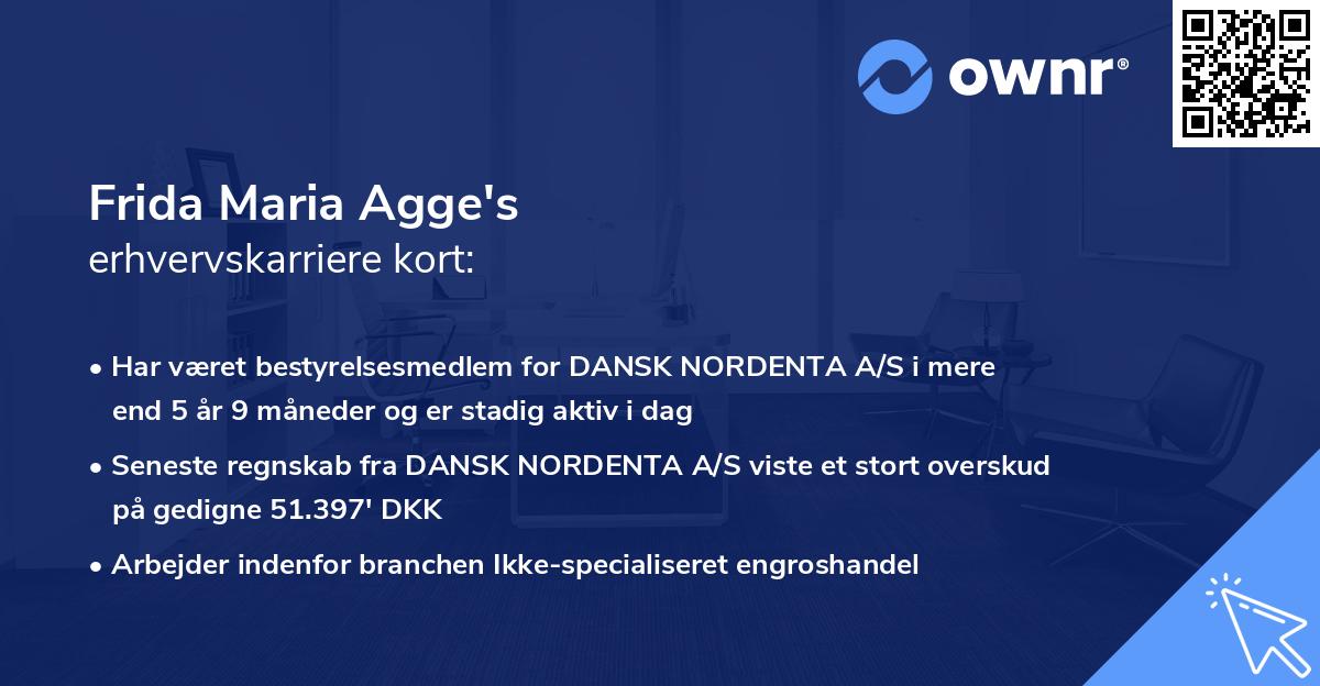 Frida Maria Agge's erhvervskarriere kort