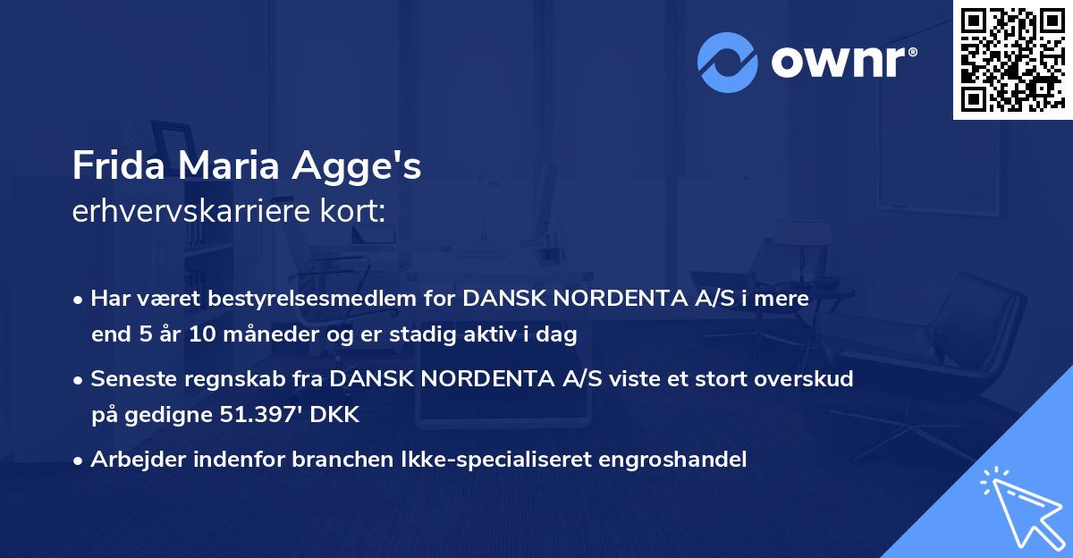 Frida Maria Agge's erhvervskarriere kort