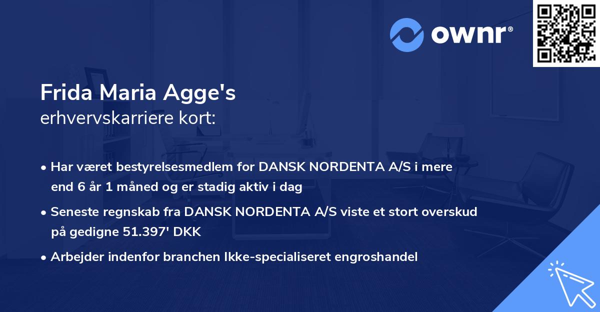 Frida Maria Agge's erhvervskarriere kort
