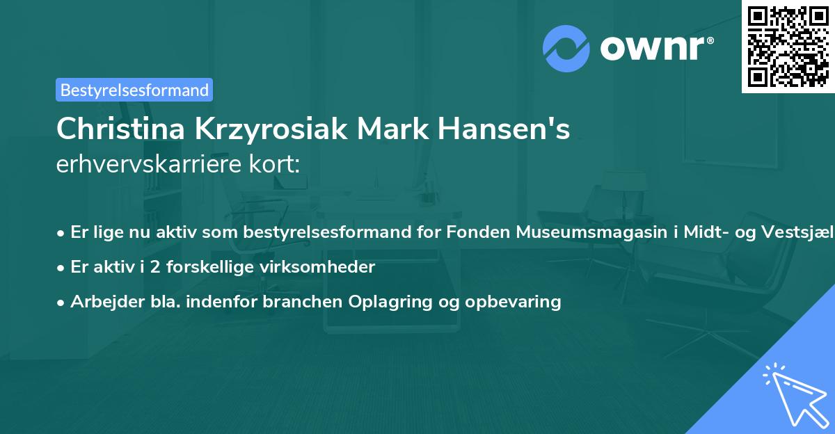 Christina Krzyrosiak Mark Hansen's erhvervskarriere kort