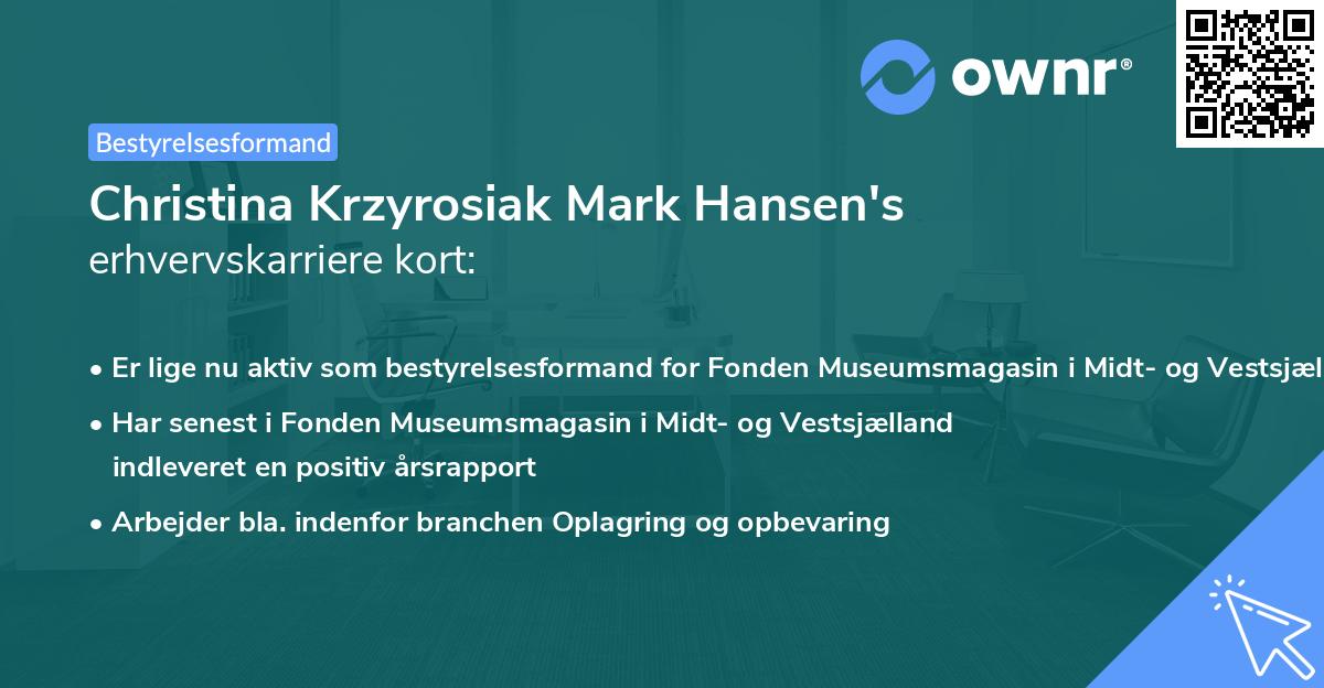 Christina Krzyrosiak Mark Hansen's erhvervskarriere kort