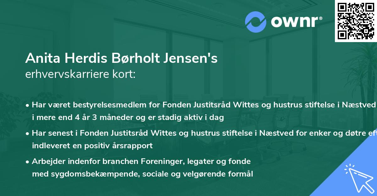 Anita Herdis Børholt Jensen's erhvervskarriere kort