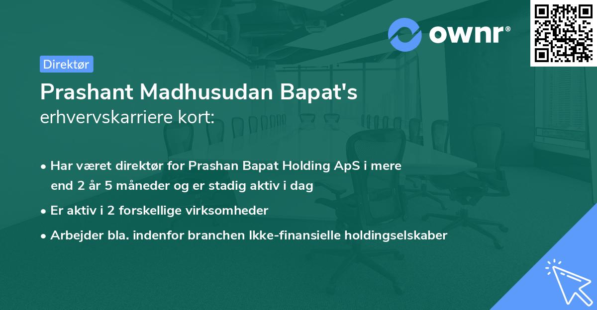 Prashant Madhusudan Bapat's erhvervskarriere kort