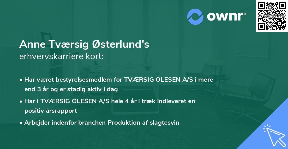 Anne Tværsig Østerlund's erhvervskarriere kort