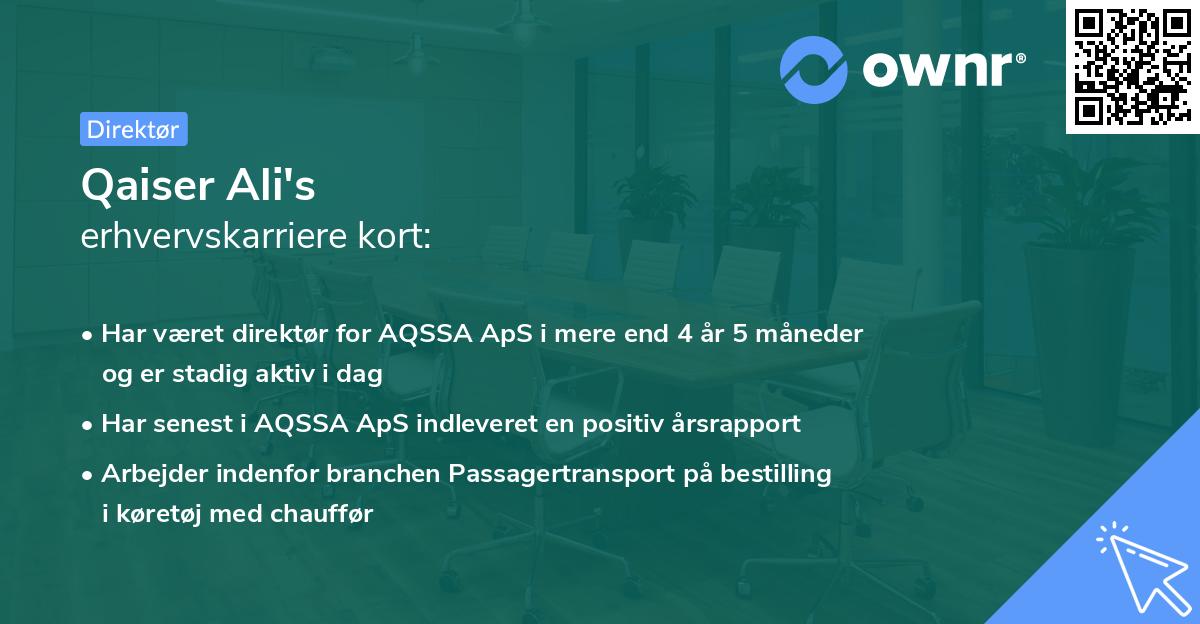 Qaiser Ali's erhvervskarriere kort