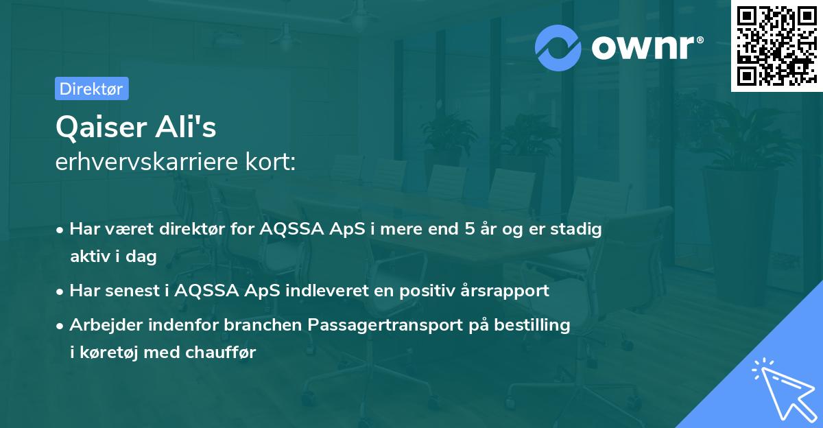 Qaiser Ali's erhvervskarriere kort