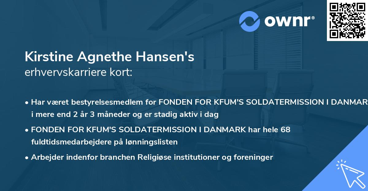 Kirstine Agnethe Hansen's erhvervskarriere kort