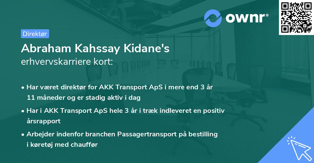 Abraham Kahssay Kidane's erhvervskarriere kort